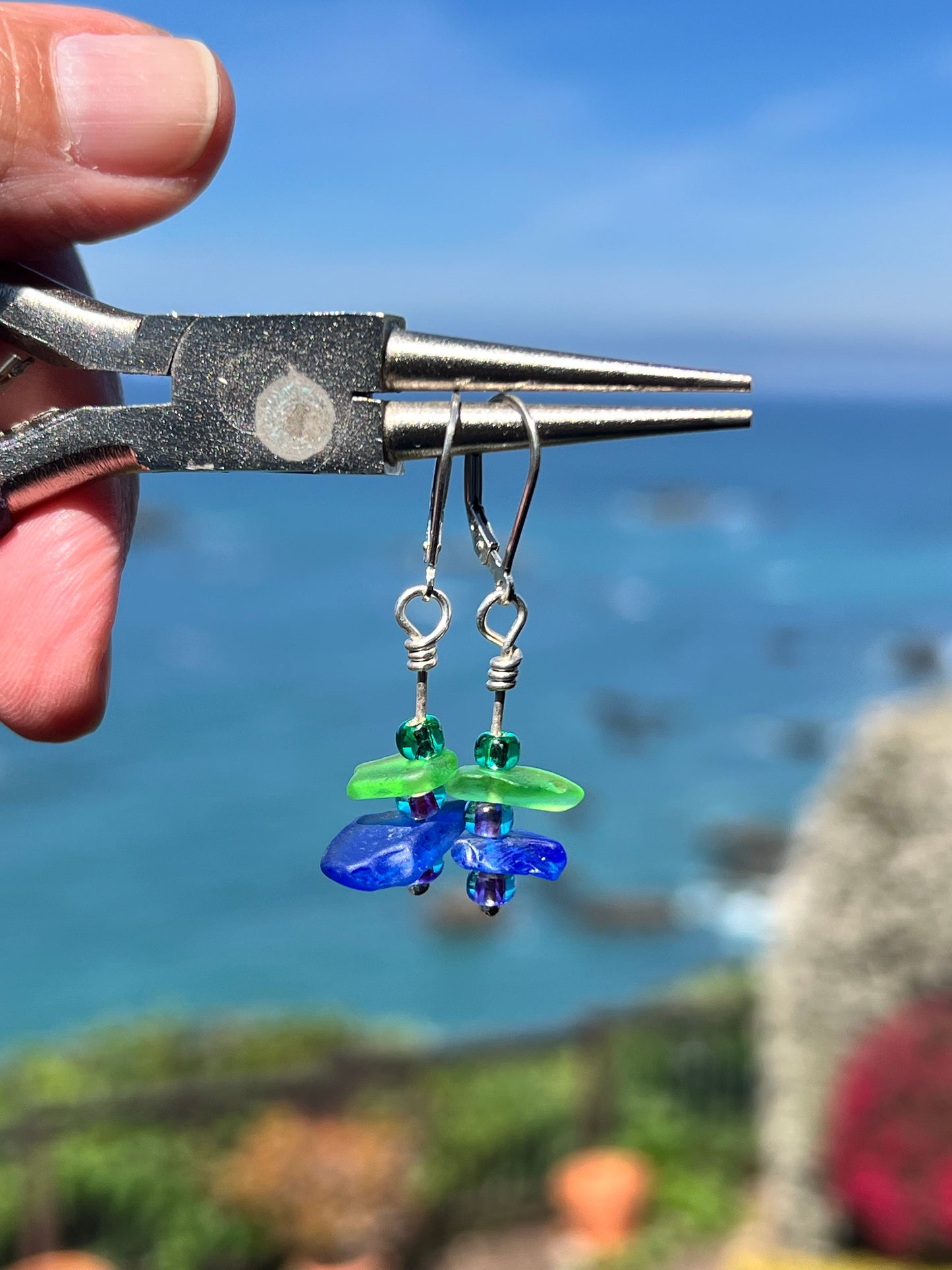 Sea Glass Earrings - green & blue