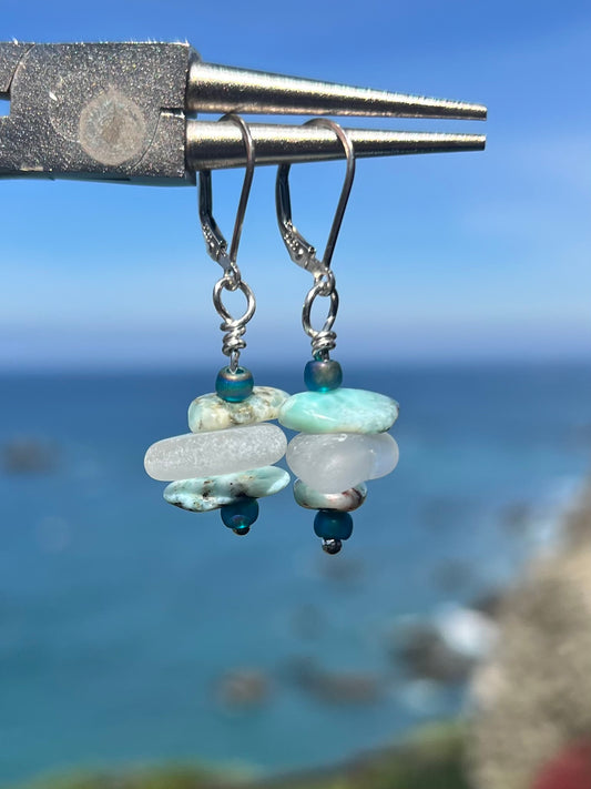 Larimar Stone & Sea glass Earrings