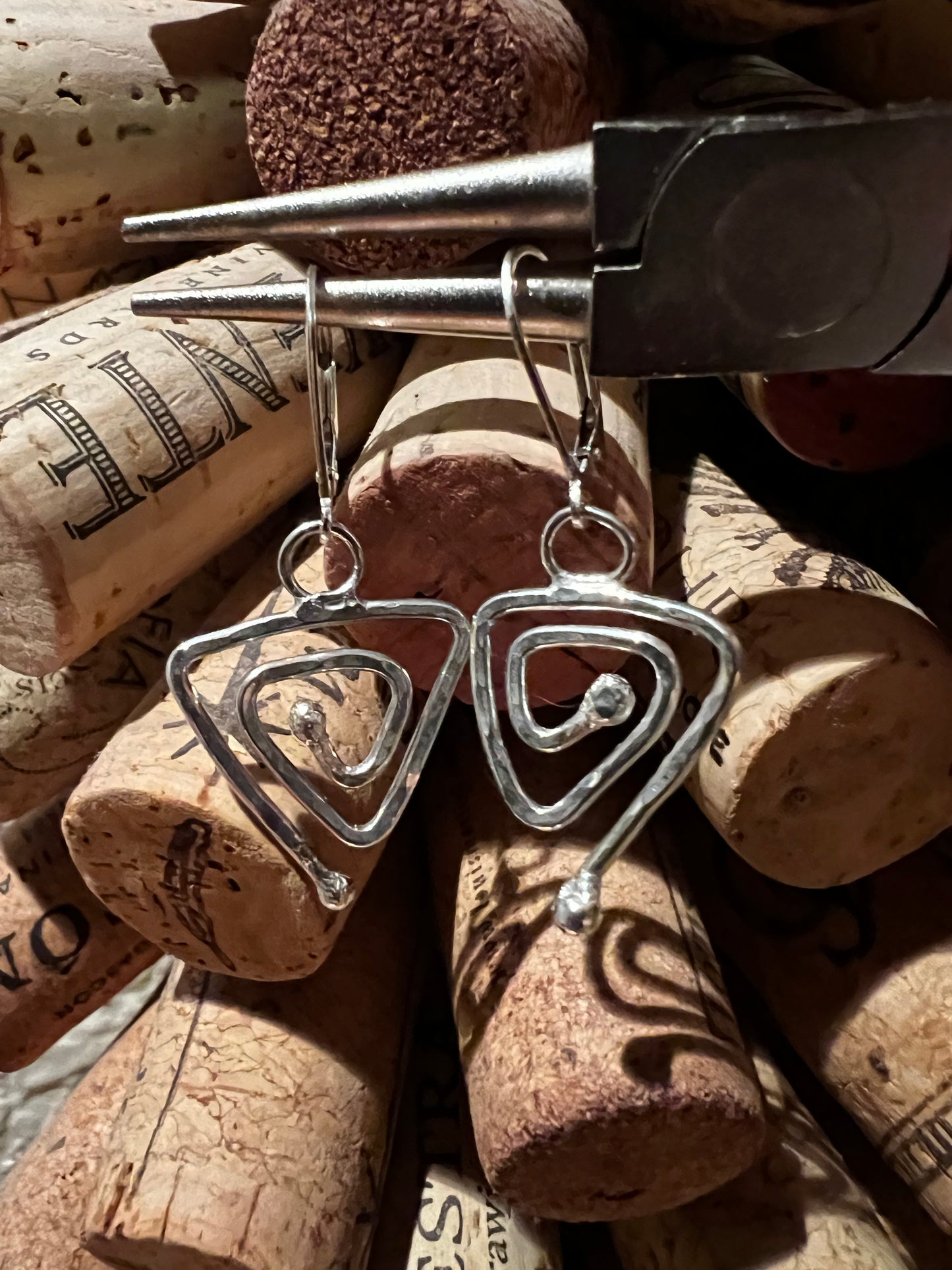 Silver Triangle Spiral Earrings