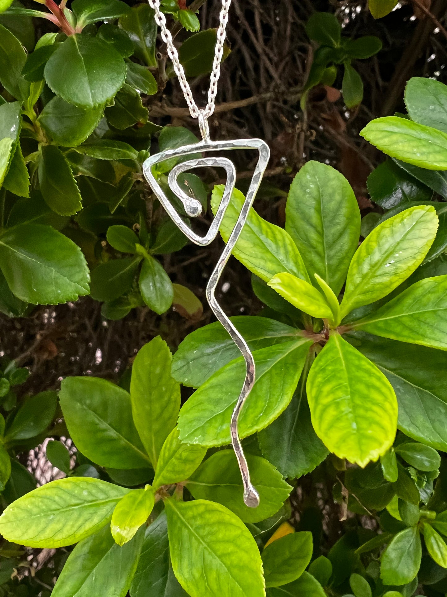 Silver Triangle Spiral Necklace (with tail)