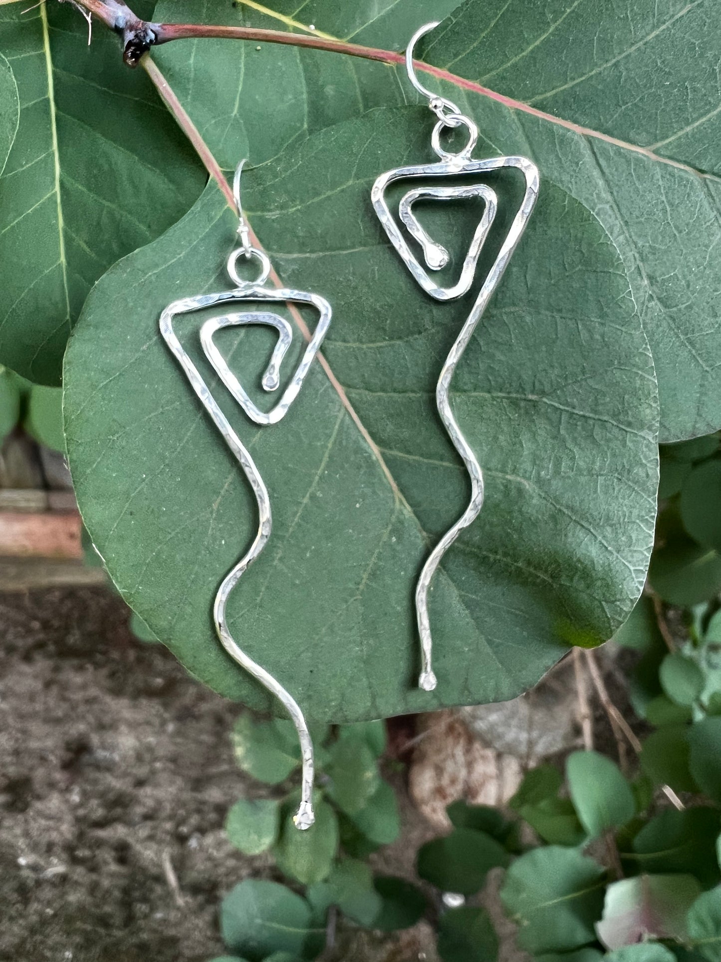 Silver Triangle Spiral Earrings (with tail)